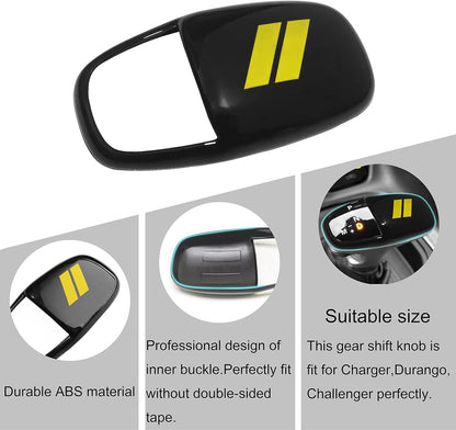 Gear Shift Knob Head Cover for Dodge Charger Accessories 2015-2023 Challenger 2015-2024 Durango 2016-2025 2026 ABS Interior Shell Insert Decoration Protector Gear Shifter Cover (Yellow Trim)