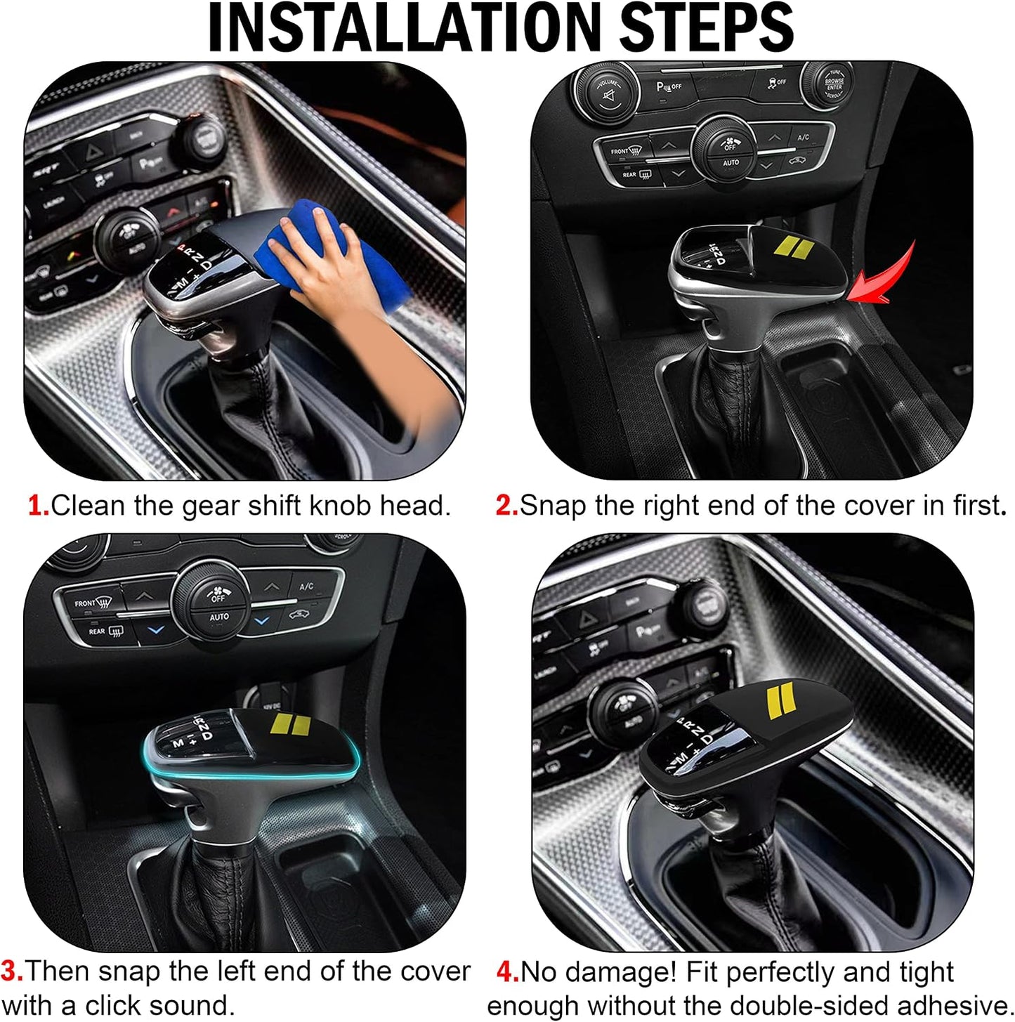 Gear Shift Knob Head Cover for Dodge Charger Accessories 2015-2023 Challenger 2015-2024 Durango 2016-2025 2026 ABS Interior Shell Insert Decoration Protector Gear Shifter Cover (Yellow Trim)