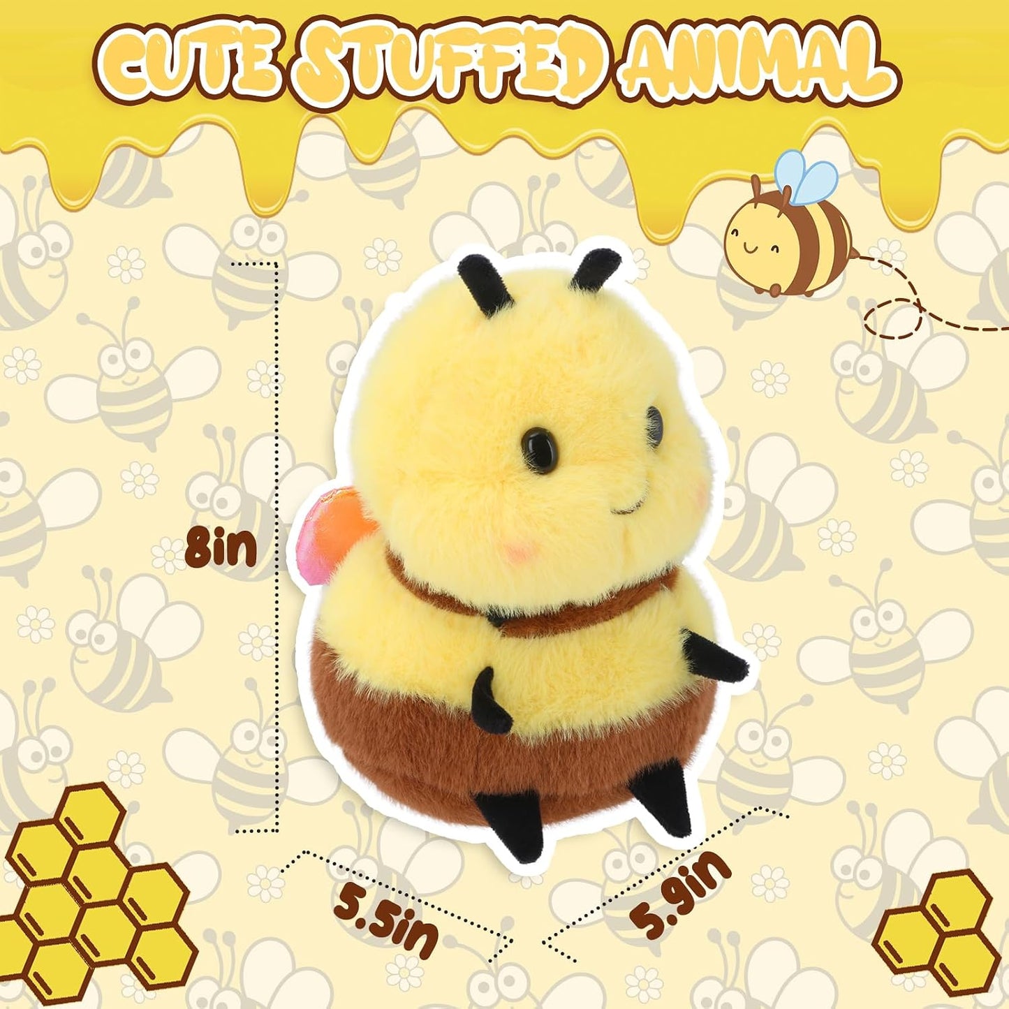 Chubby Smiling Bee Plush, Lucky Soft Bumblebee Plush Toy, Cute Bee Stuffed Animal, The Best Gift for Child and Partners(8 inch)