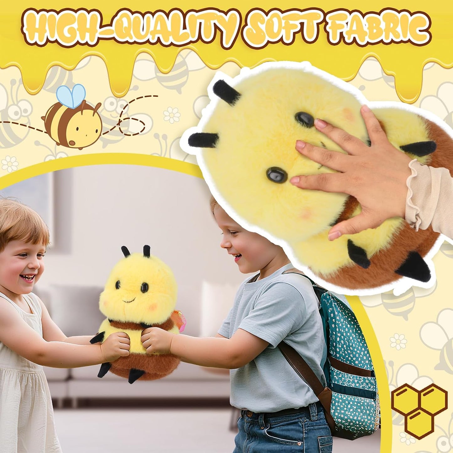 Chubby Smiling Bee Plush, Lucky Soft Bumblebee Plush Toy, Cute Bee Stuffed Animal, The Best Gift for Child and Partners(8 inch)