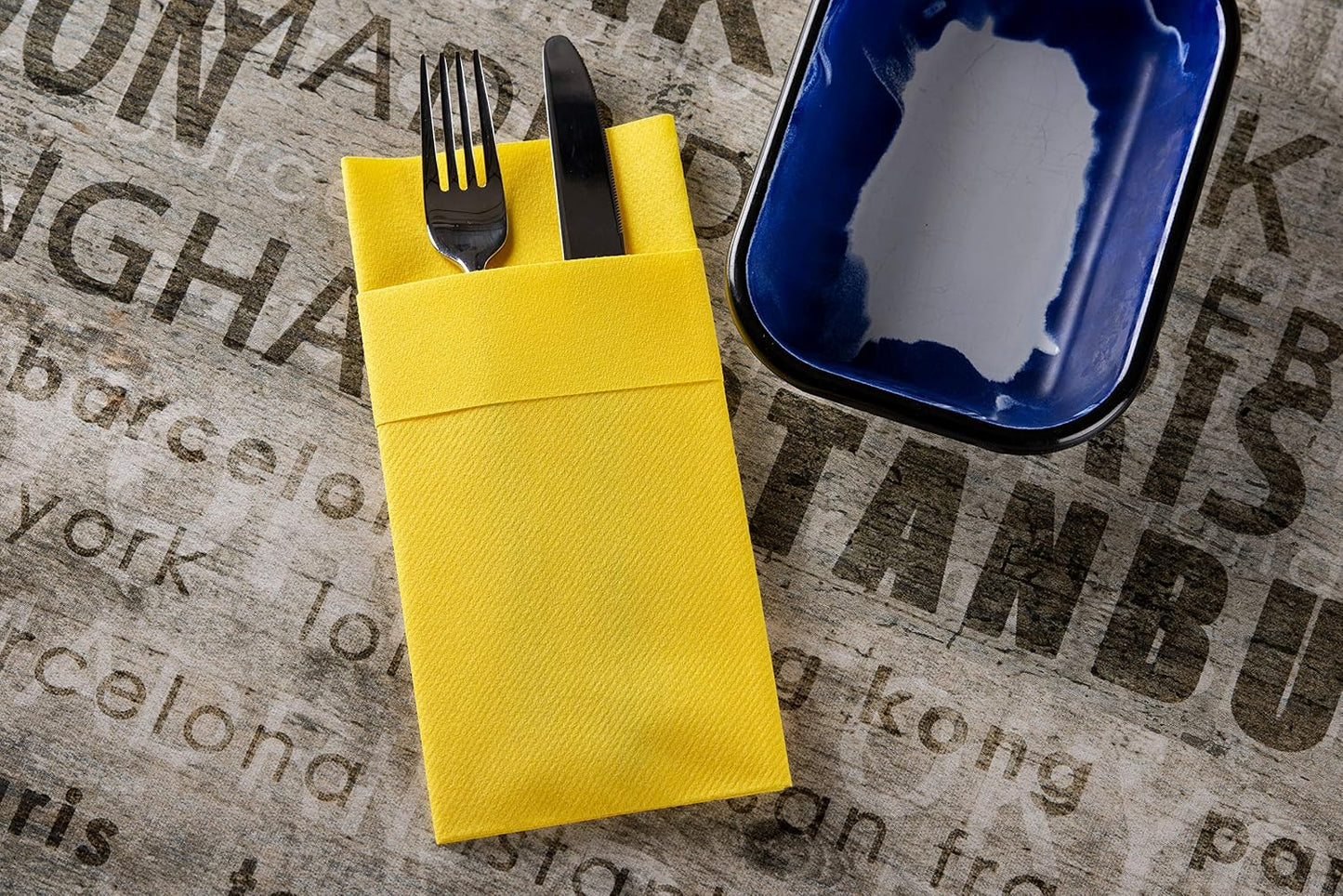 Yellow Dinner Napkins with Silverware Pocket (50 Pack) – LinenFeel Disposable Cloth-Like Paper Napkins for Spring Brunch, Summer Parties & Baby Showers, Pre-Folded 16x16 in
