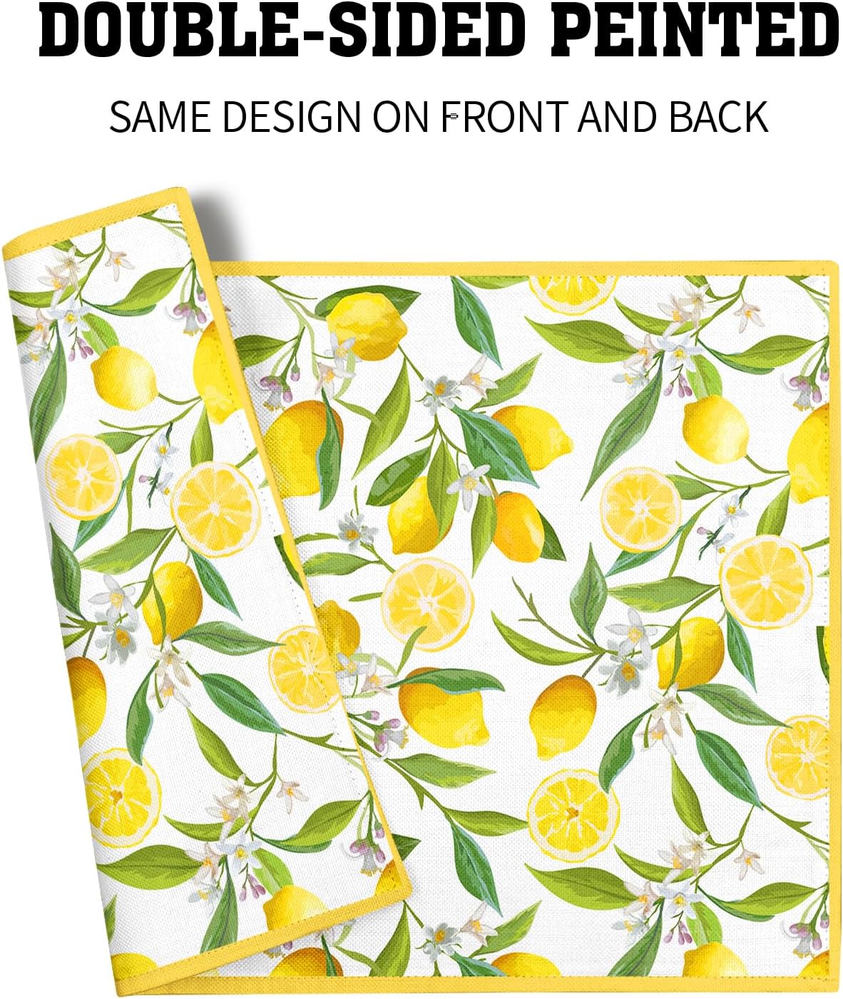 Lemon Placemats Set of 4 18x12 Inch Summer Fruit Yellow Linen Place Mats Heat-Resistant Washable Wipeable Flowers Table Mat for Party Kitchen Dining Room Dinner Table Decor