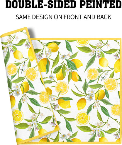 Lemon Placemats Set of 4 18x12 Inch Summer Fruit Yellow Linen Place Mats Heat-Resistant Washable Wipeable Flowers Table Mat for Party Kitchen Dining Room Dinner Table Decor