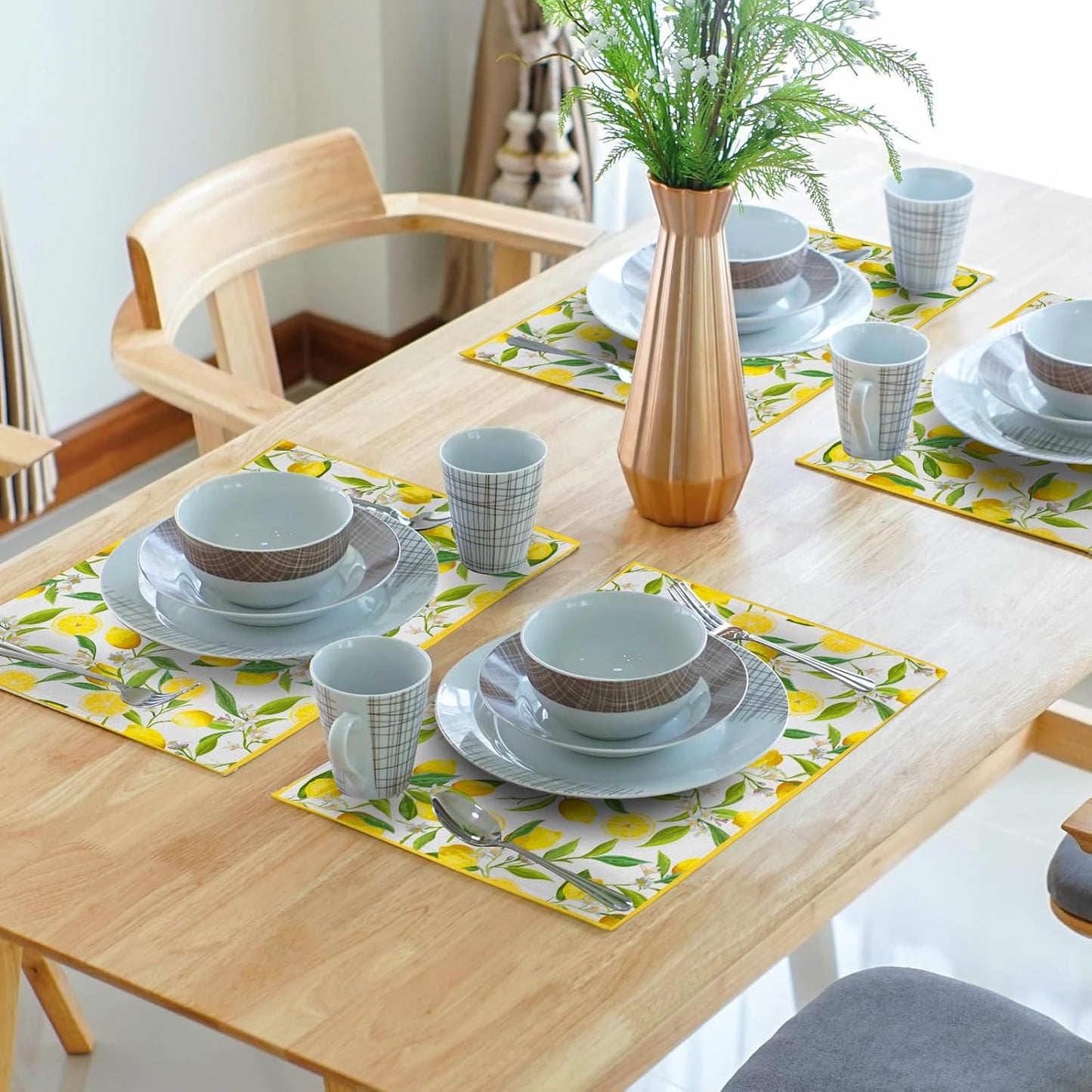 Lemon Placemats Set of 4 18x12 Inch Summer Fruit Yellow Linen Place Mats Heat-Resistant Washable Wipeable Flowers Table Mat for Party Kitchen Dining Room Dinner Table Decor