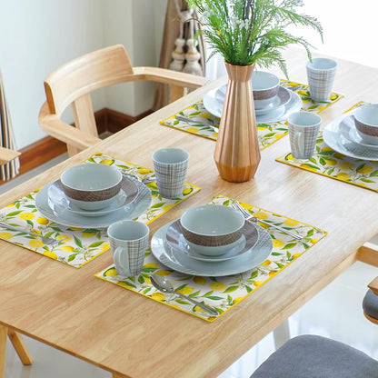 Lemon Placemats Set of 4 18x12 Inch Summer Fruit Yellow Linen Place Mats Heat-Resistant Washable Wipeable Flowers Table Mat for Party Kitchen Dining Room Dinner Table Decor