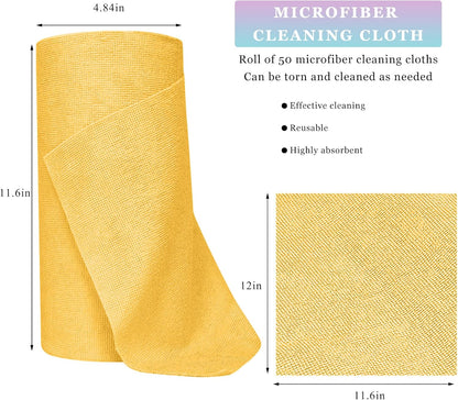 50PCS Microfiber Towel Roll, 12×11.6 inch Washable Tear Away Cleaning Cloth, Reusable Ultra Absorbent Rags Scratch Free Quick Drying Towel Roll, Lint-Free Cloth for Car (Yellow)