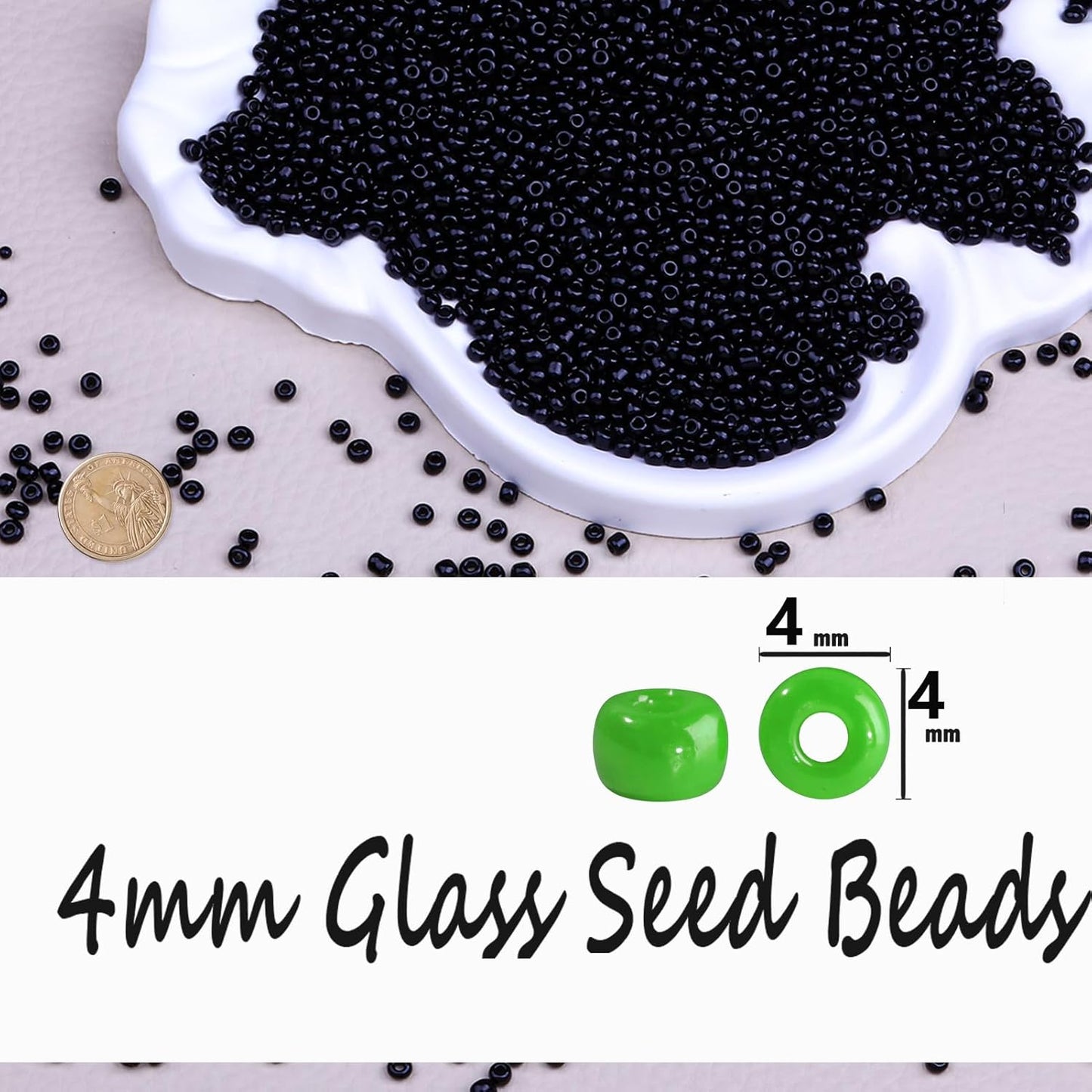 Legefo 4mm Glass Seed Beads Bulk, Yellow 6/0 Small Mini Pony Seed Beads, Tiny Round Craft Bead for Bracelet Necklace Wrist Jewelry Making Beading Weaving DIY Crafts Supplies, 1000pcs