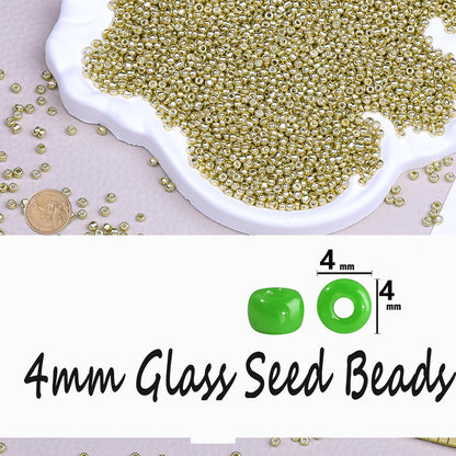 Legefo 4mm Glass Seed Beads Bulk, Yellow 6/0 Small Mini Pony Seed Beads, Tiny Round Craft Bead for Bracelet Necklace Wrist Jewelry Making Beading Weaving DIY Crafts Supplies, 1000pcs