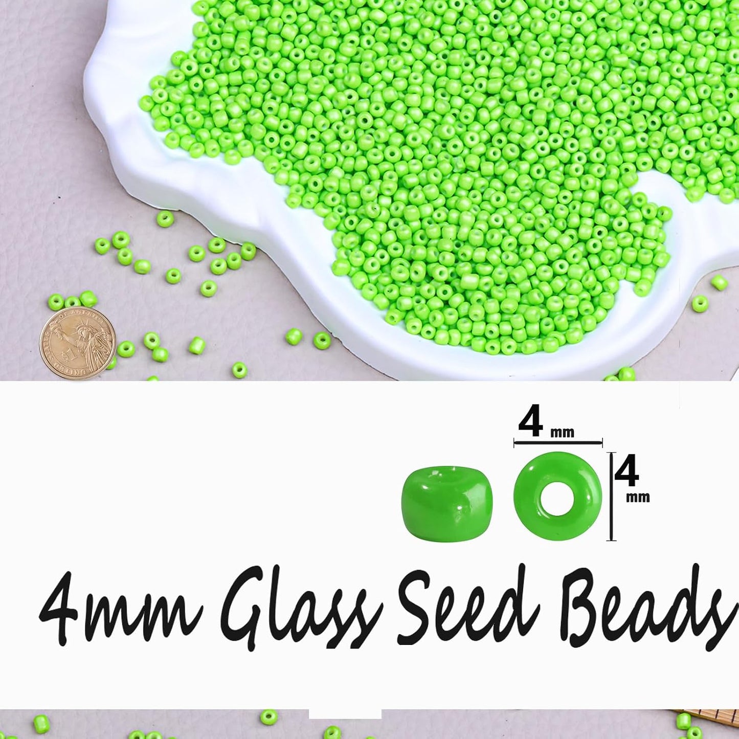Legefo 4mm Glass Seed Beads Bulk, Yellow 6/0 Small Mini Pony Seed Beads, Tiny Round Craft Bead for Bracelet Necklace Wrist Jewelry Making Beading Weaving DIY Crafts Supplies, 1000pcs