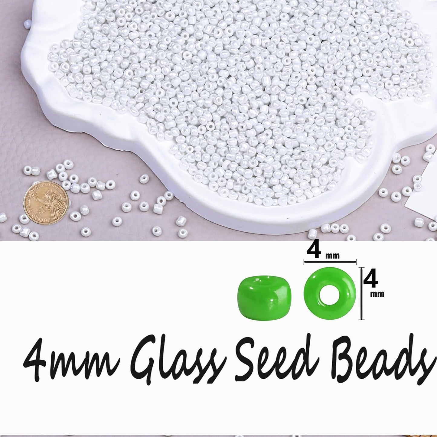 Legefo 4mm Glass Seed Beads Bulk, Yellow 6/0 Small Mini Pony Seed Beads, Tiny Round Craft Bead for Bracelet Necklace Wrist Jewelry Making Beading Weaving DIY Crafts Supplies, 1000pcs