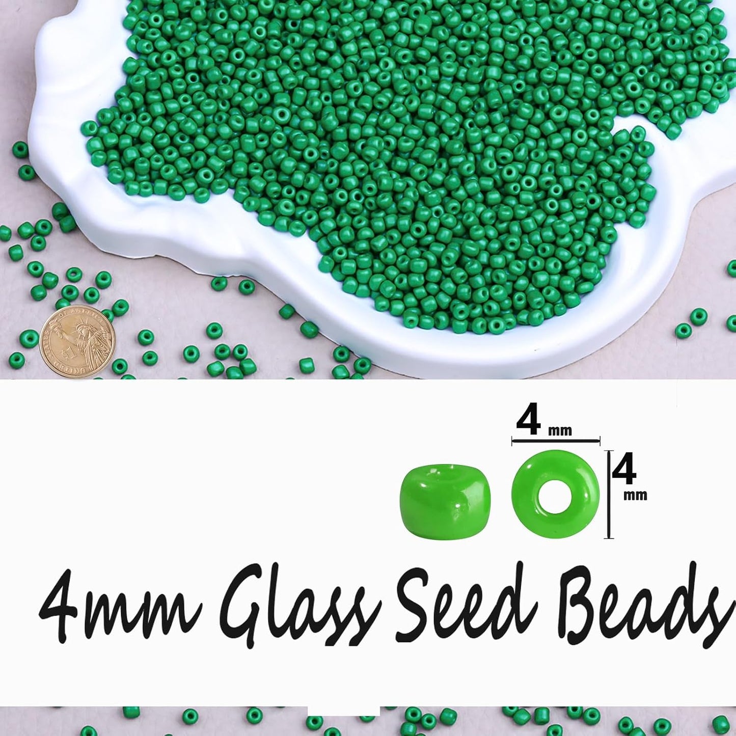 Legefo 4mm Glass Seed Beads Bulk, Yellow 6/0 Small Mini Pony Seed Beads, Tiny Round Craft Bead for Bracelet Necklace Wrist Jewelry Making Beading Weaving DIY Crafts Supplies, 1000pcs