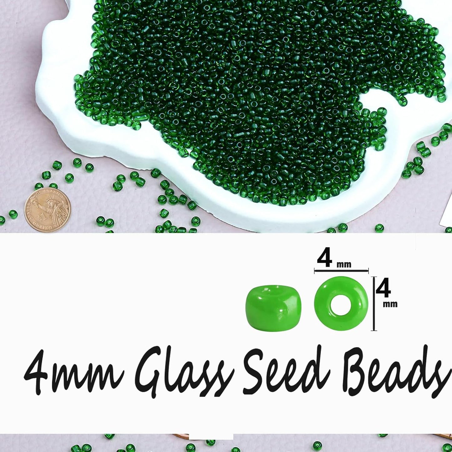 Legefo 4mm Glass Seed Beads Bulk, Yellow 6/0 Small Mini Pony Seed Beads, Tiny Round Craft Bead for Bracelet Necklace Wrist Jewelry Making Beading Weaving DIY Crafts Supplies, 1000pcs