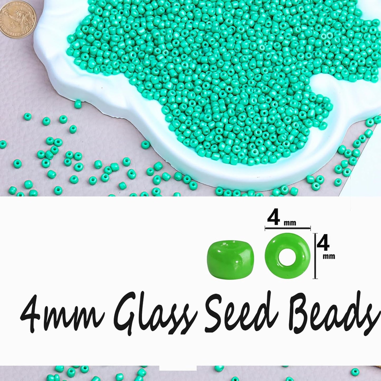 Legefo 4mm Glass Seed Beads Bulk, Yellow 6/0 Small Mini Pony Seed Beads, Tiny Round Craft Bead for Bracelet Necklace Wrist Jewelry Making Beading Weaving DIY Crafts Supplies, 1000pcs