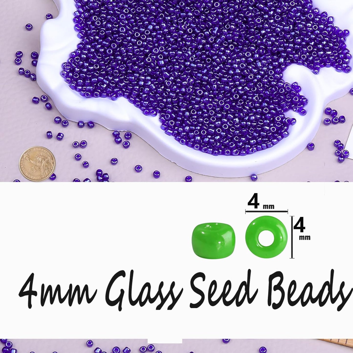 Legefo 4mm Glass Seed Beads Bulk, Yellow 6/0 Small Mini Pony Seed Beads, Tiny Round Craft Bead for Bracelet Necklace Wrist Jewelry Making Beading Weaving DIY Crafts Supplies, 1000pcs