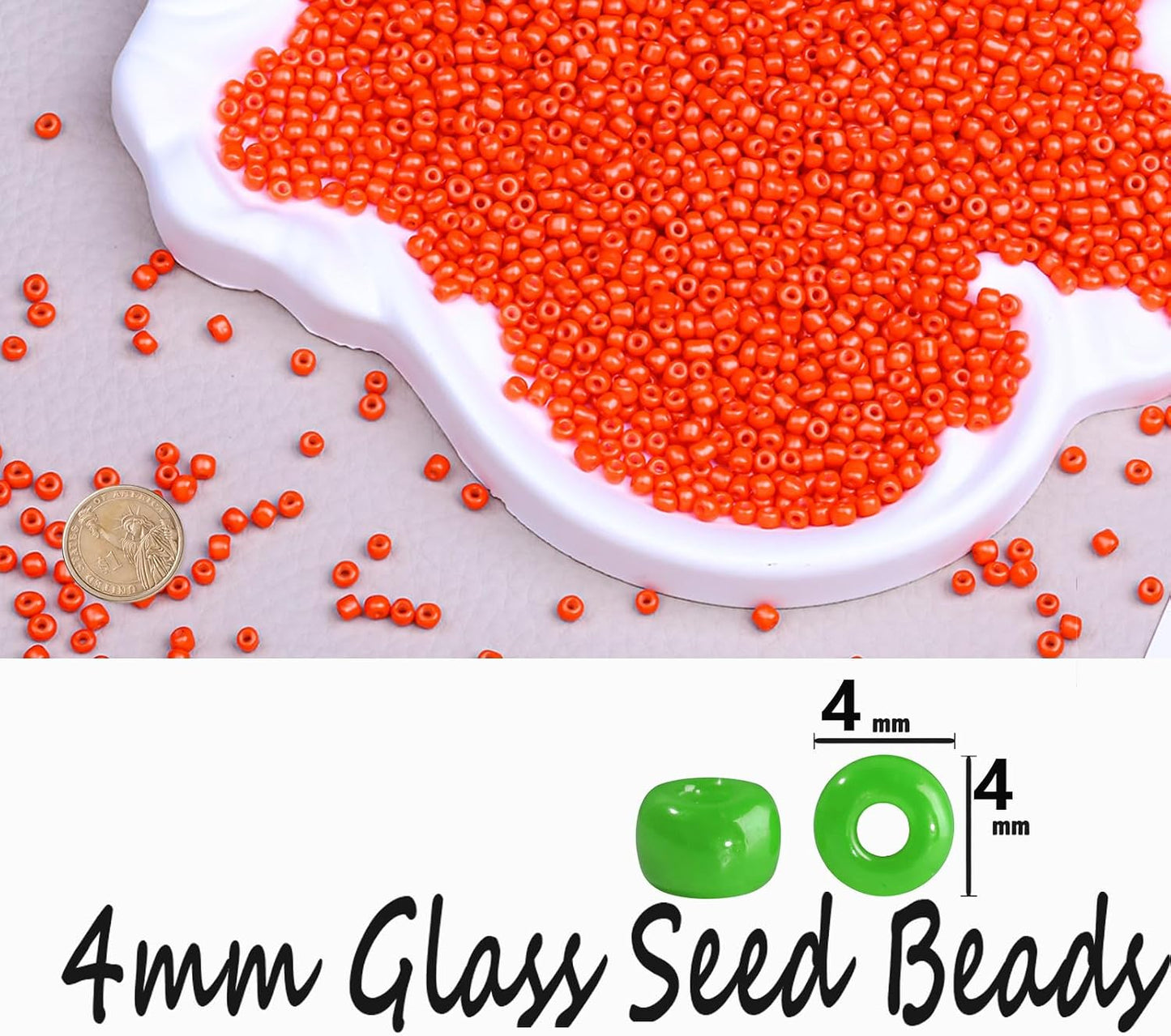 Legefo 4mm Glass Seed Beads Bulk, Yellow 6/0 Small Mini Pony Seed Beads, Tiny Round Craft Bead for Bracelet Necklace Wrist Jewelry Making Beading Weaving DIY Crafts Supplies, 1000pcs