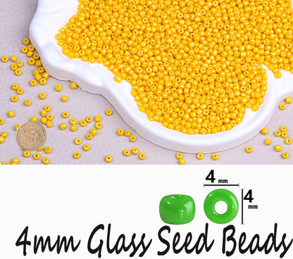 Legefo 4mm Glass Seed Beads Bulk, Yellow 6/0 Small Mini Pony Seed Beads, Tiny Round Craft Bead for Bracelet Necklace Wrist Jewelry Making Beading Weaving DIY Crafts Supplies, 1000pcs