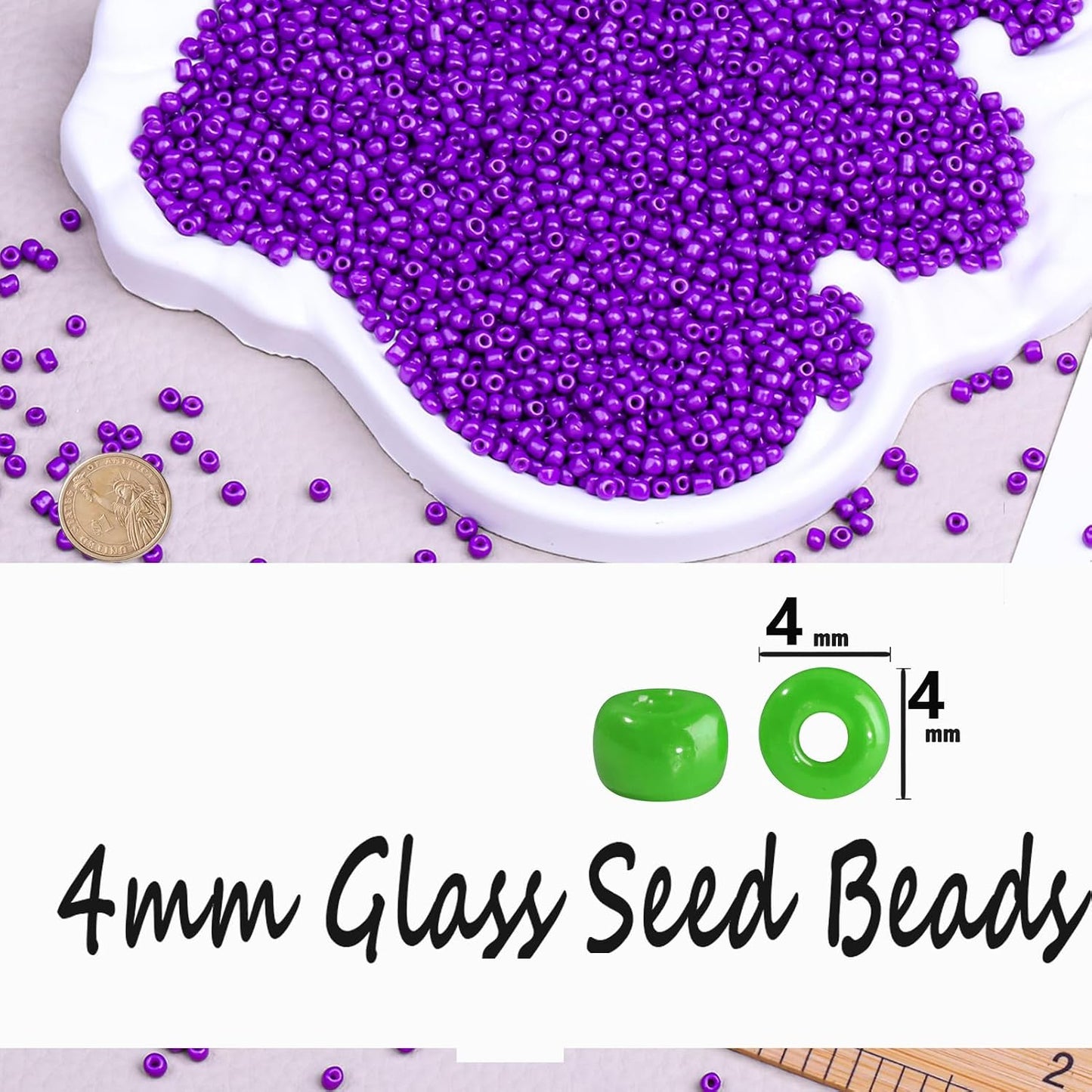 Legefo 4mm Glass Seed Beads Bulk, Yellow 6/0 Small Mini Pony Seed Beads, Tiny Round Craft Bead for Bracelet Necklace Wrist Jewelry Making Beading Weaving DIY Crafts Supplies, 1000pcs