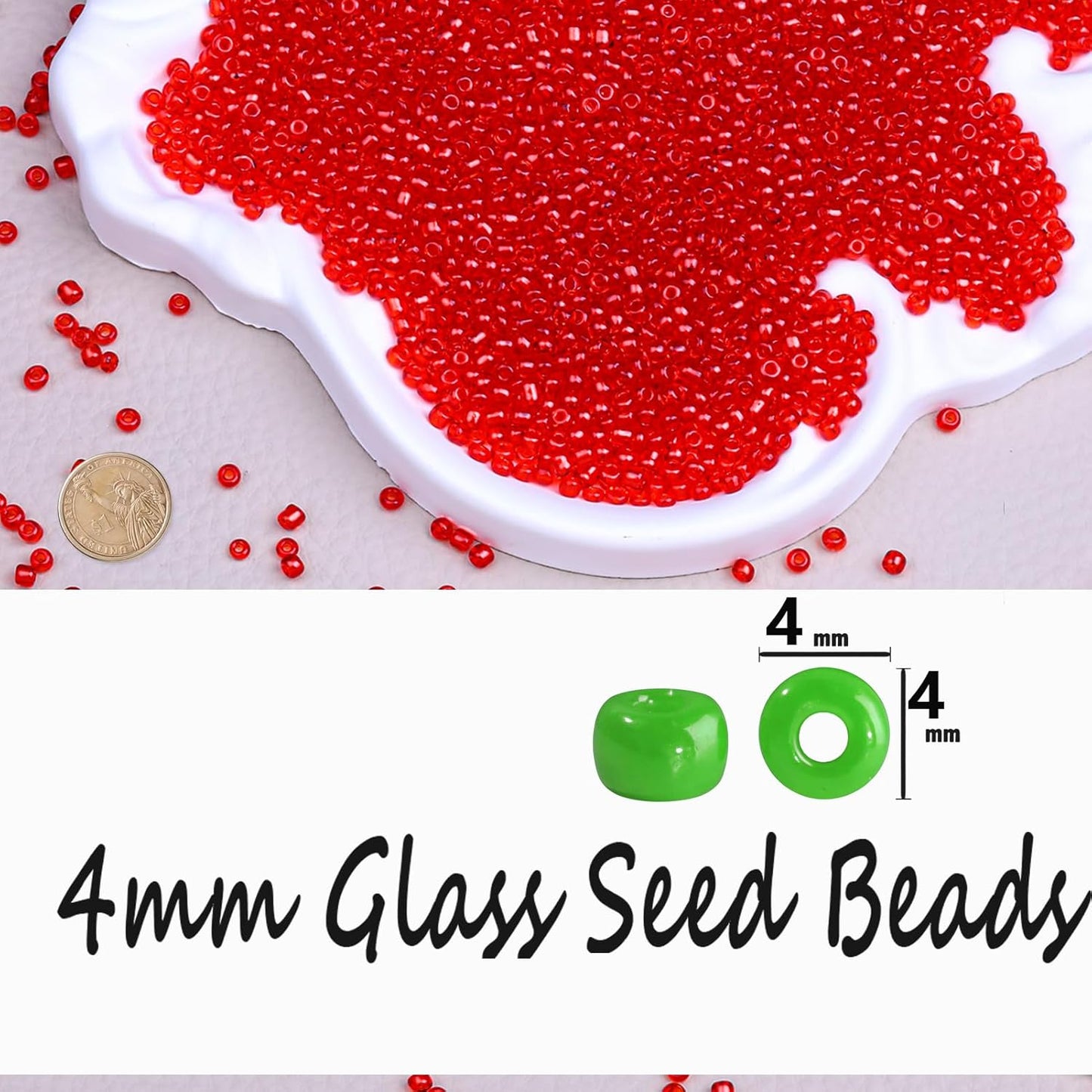 Legefo 4mm Glass Seed Beads Bulk, Yellow 6/0 Small Mini Pony Seed Beads, Tiny Round Craft Bead for Bracelet Necklace Wrist Jewelry Making Beading Weaving DIY Crafts Supplies, 1000pcs