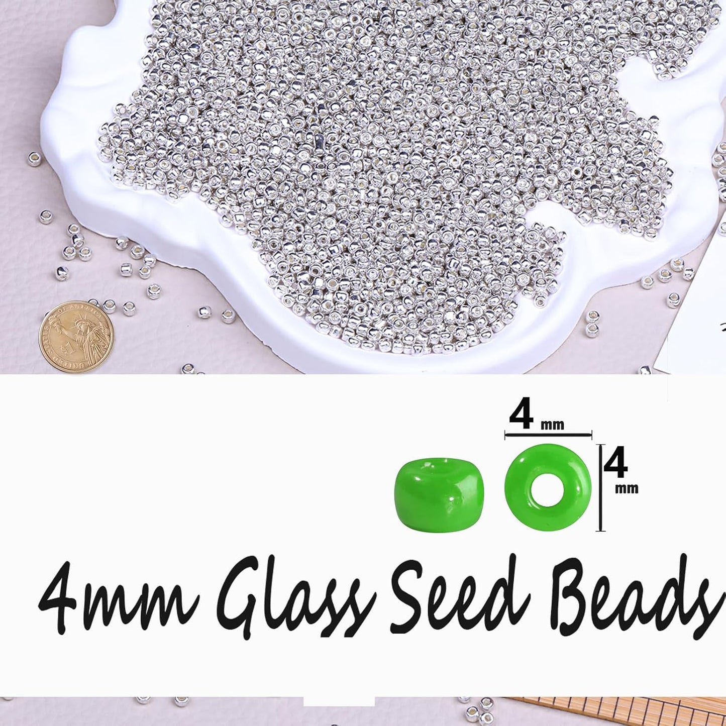 Legefo 4mm Glass Seed Beads Bulk, Yellow 6/0 Small Mini Pony Seed Beads, Tiny Round Craft Bead for Bracelet Necklace Wrist Jewelry Making Beading Weaving DIY Crafts Supplies, 1000pcs