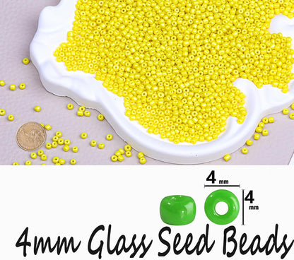 Legefo 4mm Glass Seed Beads Bulk, Yellow 6/0 Small Mini Pony Seed Beads, Tiny Round Craft Bead for Bracelet Necklace Wrist Jewelry Making Beading Weaving DIY Crafts Supplies, 1000pcs