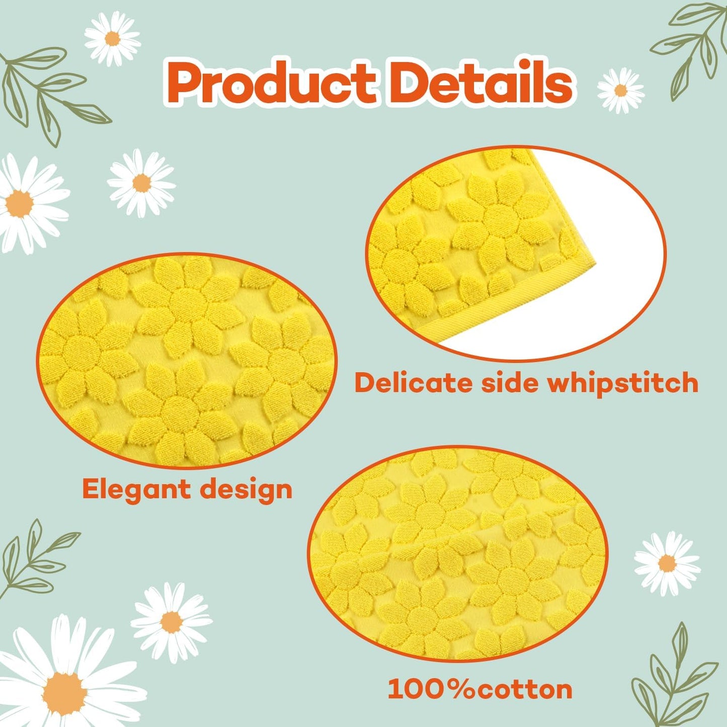 Yellow Bathroom Decor Hand Towels Sunflower Summer for Bath | 2 Pack Cotton Decorative Floral Towel for Kitchen, Drying, Cleaning, Cooking, Holiday Spring Daisy Cute