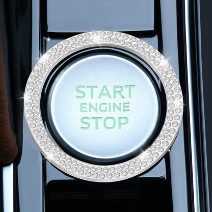 2 PCS Crystal Double Rhinestone Car Engine Start Stop Decoration Ring, Bling Car Interior Accessories for Women, Push to Start Button Cover Sticker, Automotive Decals, White