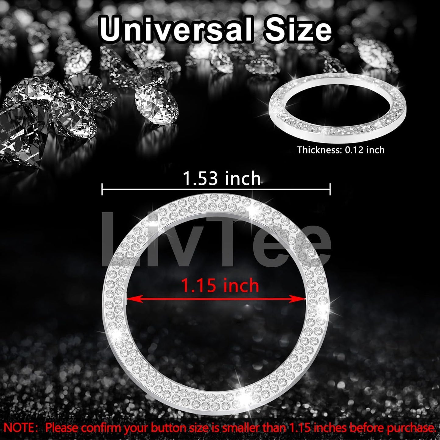 2 PCS Crystal Double Rhinestone Car Engine Start Stop Decoration Ring, Bling Car Interior Accessories for Women, Push to Start Button Cover Sticker, Automotive Decals, White
