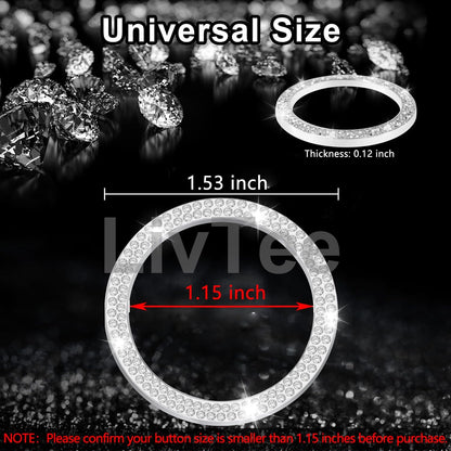 2 PCS Crystal Double Rhinestone Car Engine Start Stop Decoration Ring, Bling Car Interior Accessories for Women, Push to Start Button Cover Sticker, Automotive Decals, White