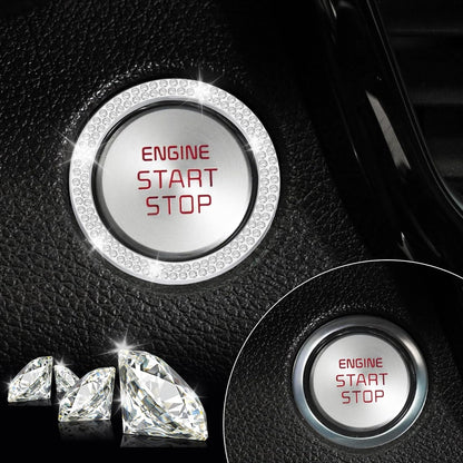 2 PCS Crystal Double Rhinestone Car Engine Start Stop Decoration Ring, Bling Car Interior Accessories for Women, Push to Start Button Cover Sticker, Automotive Decals, White