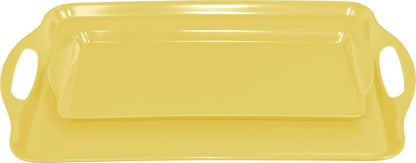 Calypso Basics 2pc Melamine Tray Set, Rectangular Serving/Ottoman Tray with Handles and Matching Small Tidbit Tray, Food Safe/BPA Free, Lemon