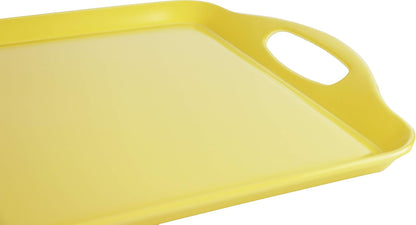 Calypso Basics 2pc Melamine Tray Set, Rectangular Serving/Ottoman Tray with Handles and Matching Small Tidbit Tray, Food Safe/BPA Free, Lemon