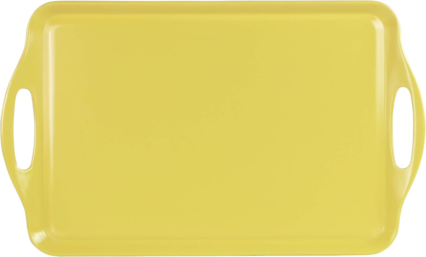 Calypso Basics 2pc Melamine Tray Set, Rectangular Serving/Ottoman Tray with Handles and Matching Small Tidbit Tray, Food Safe/BPA Free, Lemon