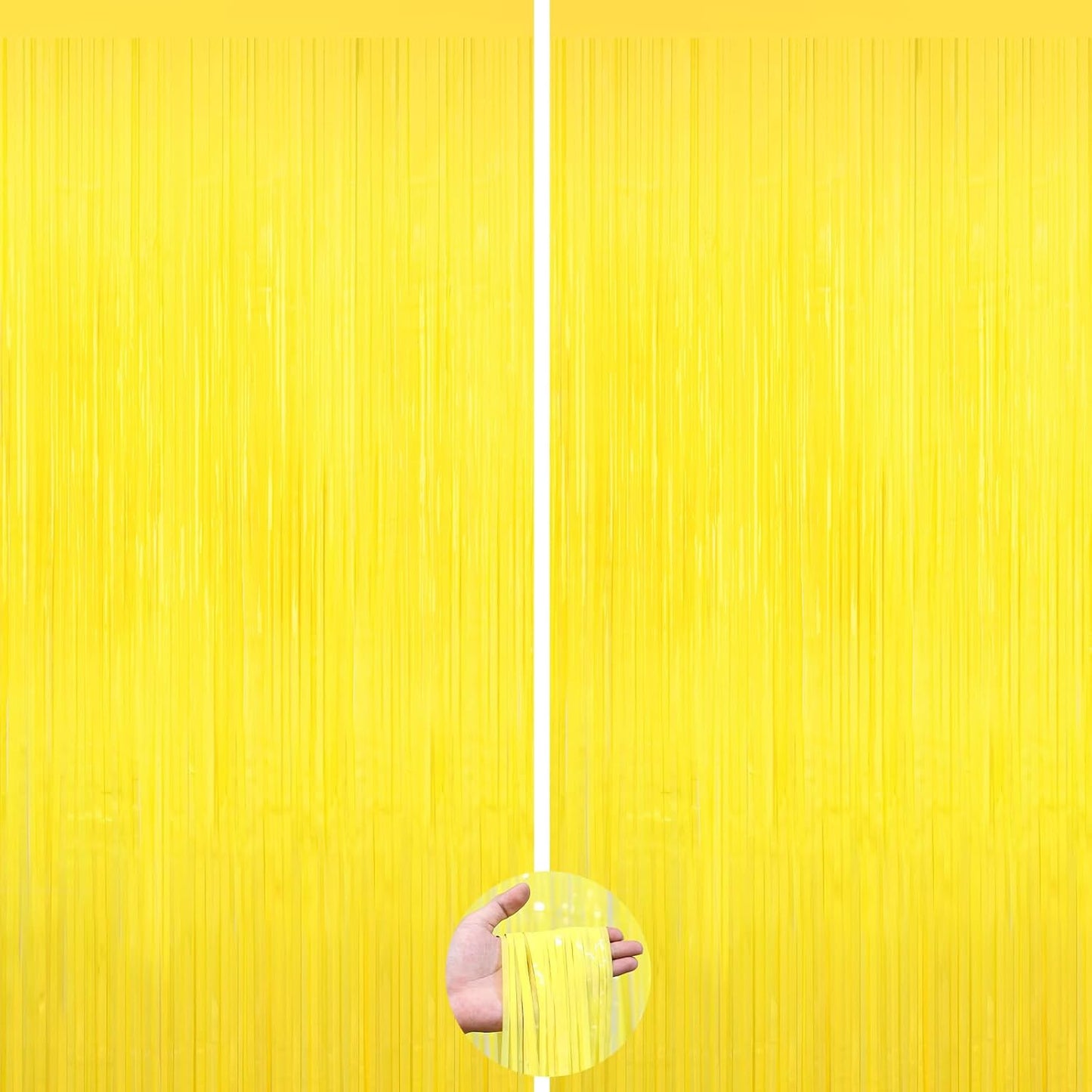 Macaron Yellow Foil Fringe Curtain, 2Pack Tinsel Streamer Party Decoration | Party Backdrop Decorations for Birthday, Graduation, Baby Shower, Disco Party Holiday Celebrations, Photo Booth Props Curtain