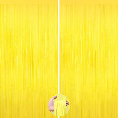 Macaron Yellow Foil Fringe Curtain, 2Pack Tinsel Streamer Party Decoration | Party Backdrop Decorations for Birthday, Graduation, Baby Shower, Disco Party Holiday Celebrations, Photo Booth Props Curtain