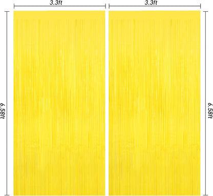 Macaron Yellow Foil Fringe Curtain, 2Pack Tinsel Streamer Party Decoration | Party Backdrop Decorations for Birthday, Graduation, Baby Shower, Disco Party Holiday Celebrations, Photo Booth Props Curtain