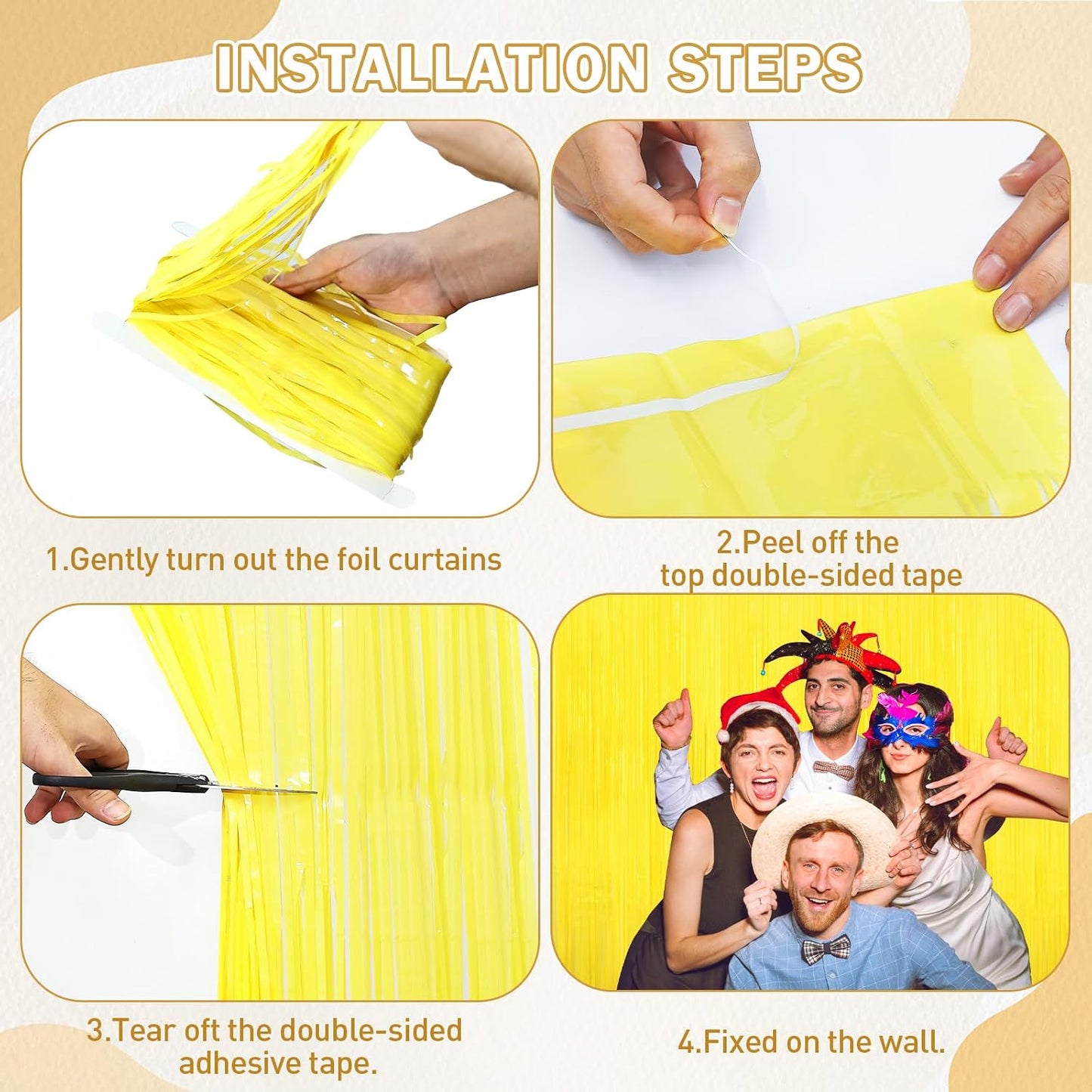 Macaron Yellow Foil Fringe Curtain, 2Pack Tinsel Streamer Party Decoration | Party Backdrop Decorations for Birthday, Graduation, Baby Shower, Disco Party Holiday Celebrations, Photo Booth Props Curtain