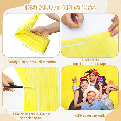 Macaron Yellow Foil Fringe Curtain, 2Pack Tinsel Streamer Party Decoration | Party Backdrop Decorations for Birthday, Graduation, Baby Shower, Disco Party Holiday Celebrations, Photo Booth Props Curtain