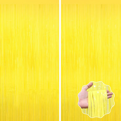 Macaron Yellow Foil Fringe Curtain, 2Pack Tinsel Streamer Party Decoration | Party Backdrop Decorations for Birthday, Graduation, Baby Shower, Disco Party Holiday Celebrations, Photo Booth Props Curtain