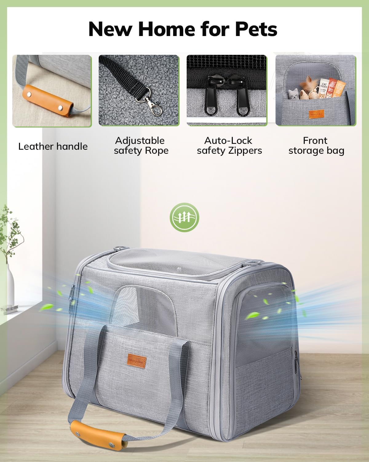 Pet Travel Carrier Bag, Soft-Sided Dog Carrier Cat Carrier Pet Carrier, for Large Cats and Medium Puppies up to 25lbs, w/Locking Safety Zippers, Foldable Bowl (Light Gray)