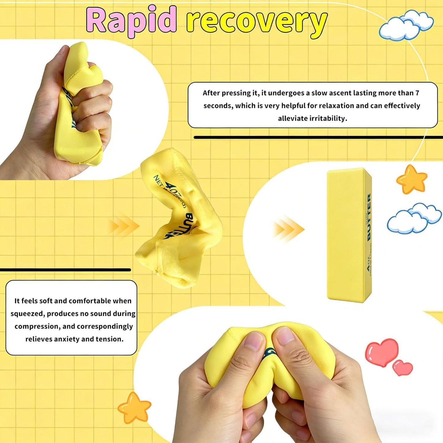 QHPOQU 2 Packs Slow Rising Squishy Butter Squeeze Toys Pack Sensory Stress Relief Squishies Soft & Stretchy Fidget Toys for Anxiety Relief Party Favors Squishy Butter