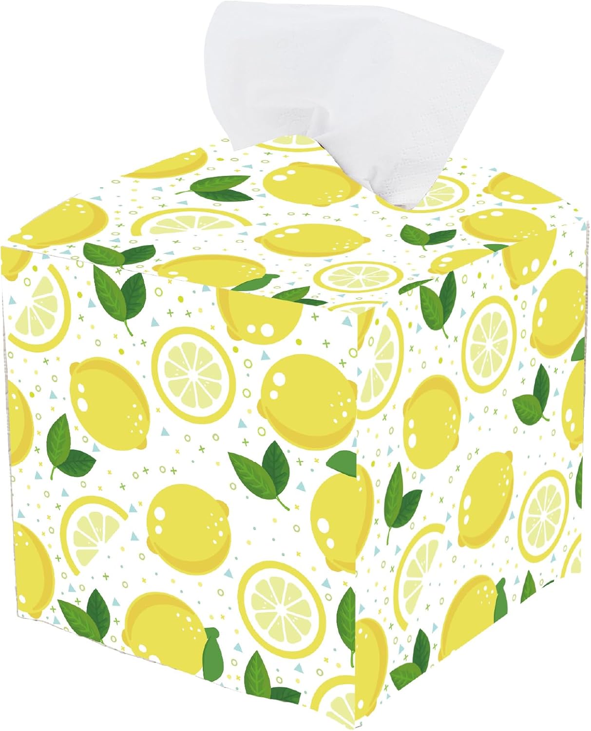 Lemon Tissue Box Cover Square Leather Tissue Box Holder Fruit Lemon Waterproof Facial Paper Organizer Dispenser for Bathroom Bedroom Kitchen Vanity Home Car Office Countertop Night Stands