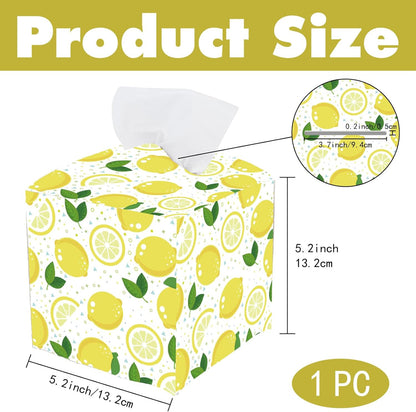 Lemon Tissue Box Cover Square Leather Tissue Box Holder Fruit Lemon Waterproof Facial Paper Organizer Dispenser for Bathroom Bedroom Kitchen Vanity Home Car Office Countertop Night Stands