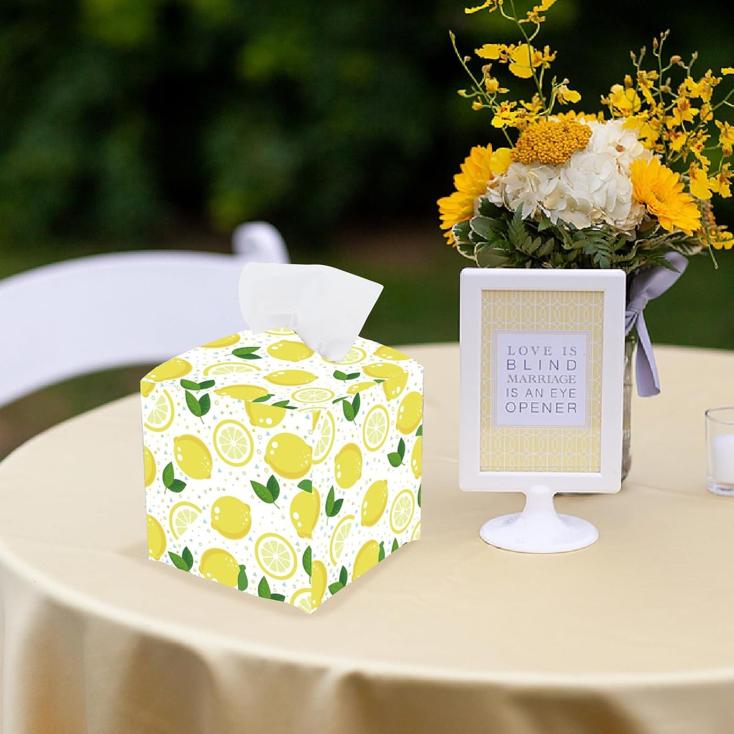 Lemon Tissue Box Cover Square Leather Tissue Box Holder Fruit Lemon Waterproof Facial Paper Organizer Dispenser for Bathroom Bedroom Kitchen Vanity Home Car Office Countertop Night Stands