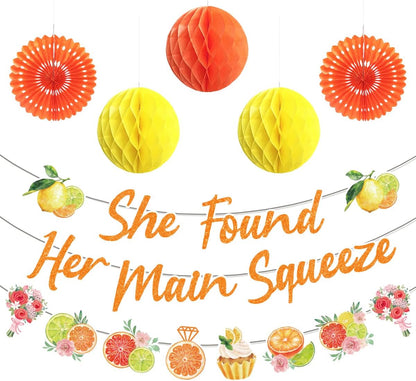 Lemon Bridal Shower Decorations Include Lemon She Found Her Main Squeeze Banners Hanging Paper Fans Honeycomb Flower Balls Lemon Theme Party Supplies for Bridal Shower