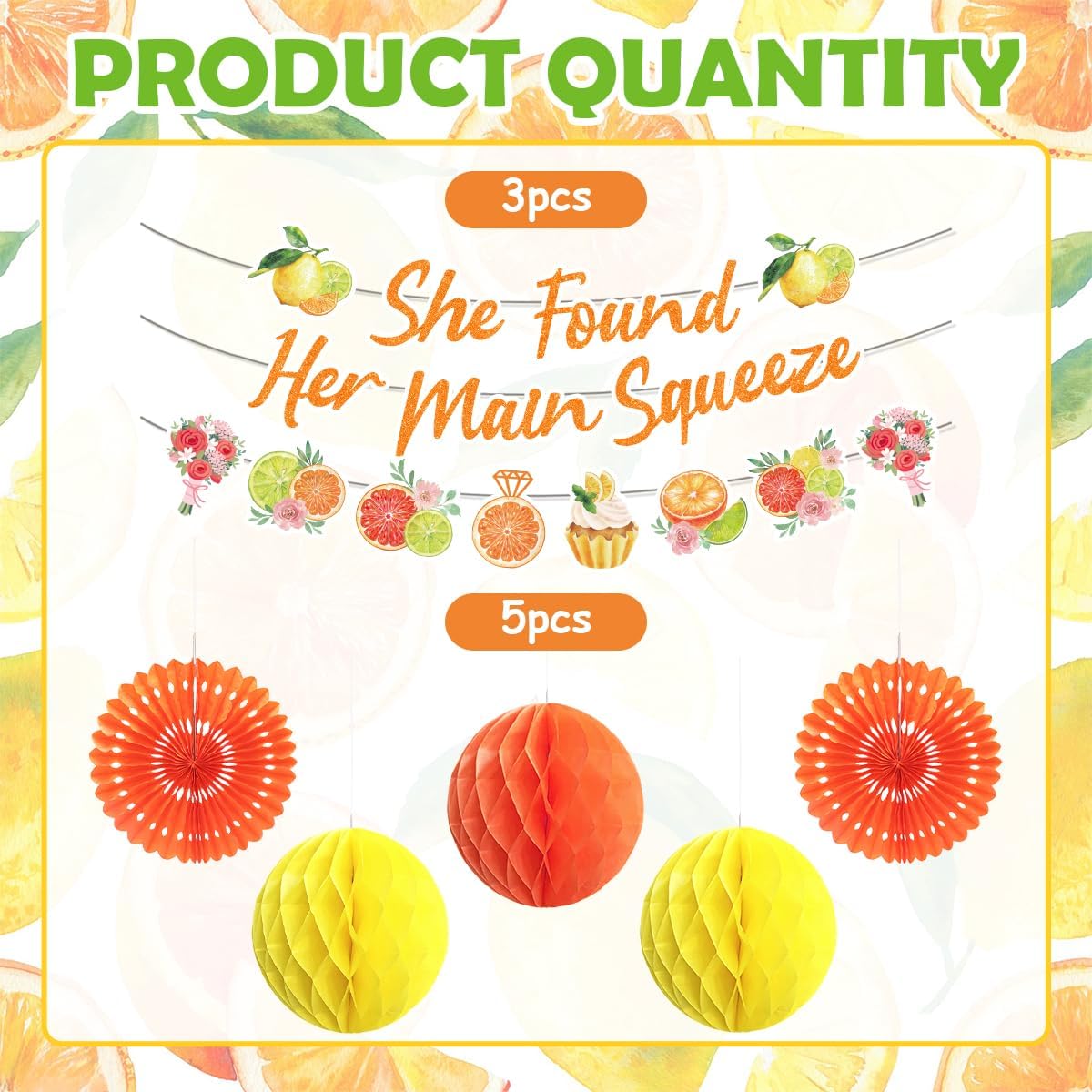 Lemon Bridal Shower Decorations Include Lemon She Found Her Main Squeeze Banners Hanging Paper Fans Honeycomb Flower Balls Lemon Theme Party Supplies for Bridal Shower