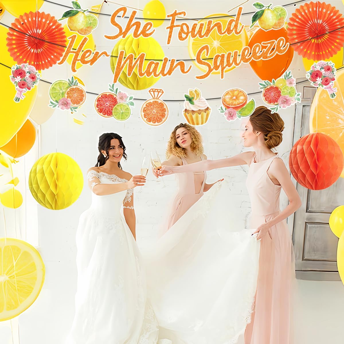 Lemon Bridal Shower Decorations Include Lemon She Found Her Main Squeeze Banners Hanging Paper Fans Honeycomb Flower Balls Lemon Theme Party Supplies for Bridal Shower