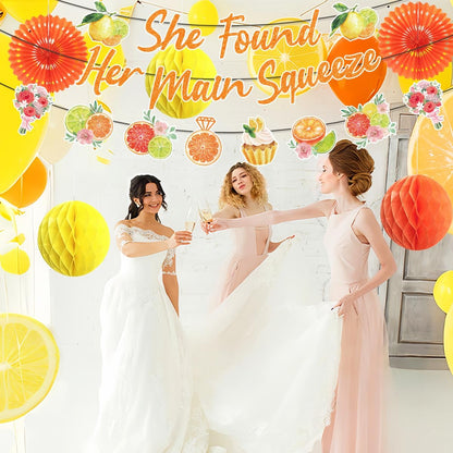 Lemon Bridal Shower Decorations Include Lemon She Found Her Main Squeeze Banners Hanging Paper Fans Honeycomb Flower Balls Lemon Theme Party Supplies for Bridal Shower