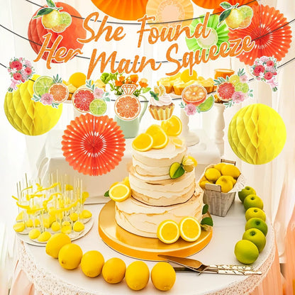 Lemon Bridal Shower Decorations Include Lemon She Found Her Main Squeeze Banners Hanging Paper Fans Honeycomb Flower Balls Lemon Theme Party Supplies for Bridal Shower