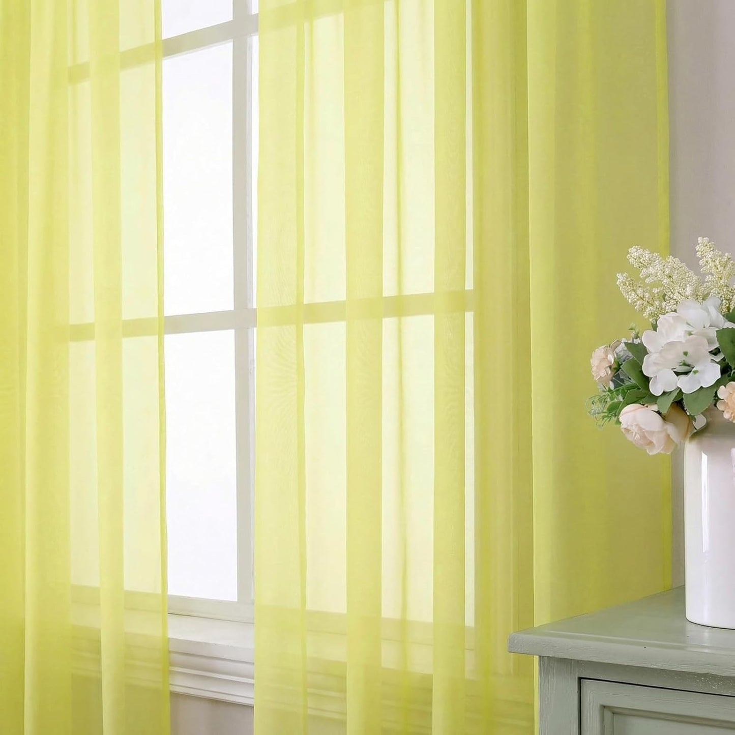 Lemon Sheer Curtains 84 Inches Long 2 Panels Set for Living Room, Light Filtering Window Sheer Drapes for Bedroom, Each 42" W x 84" L