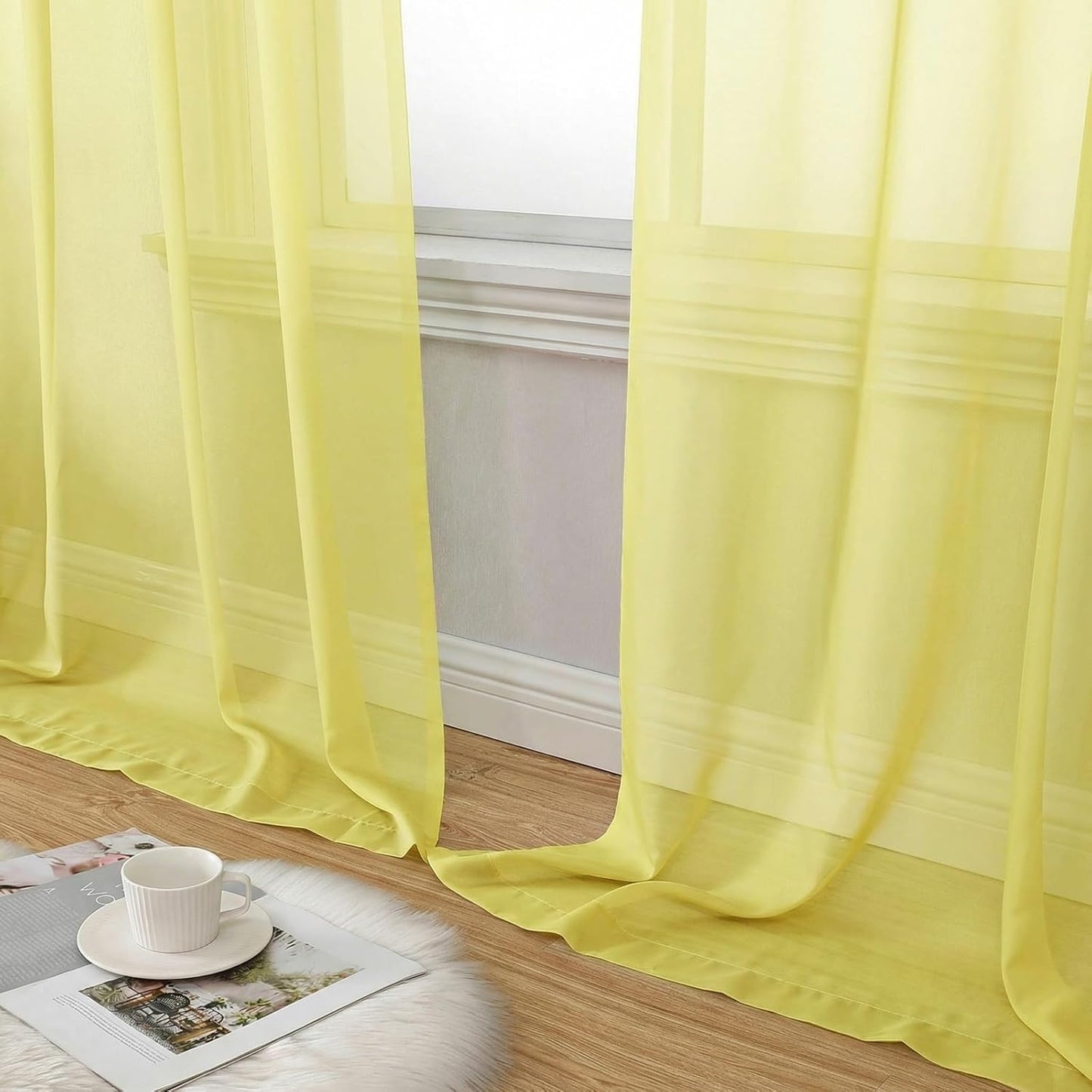 Lemon Sheer Curtains 84 Inches Long 2 Panels Set for Living Room, Light Filtering Window Sheer Drapes for Bedroom, Each 42" W x 84" L